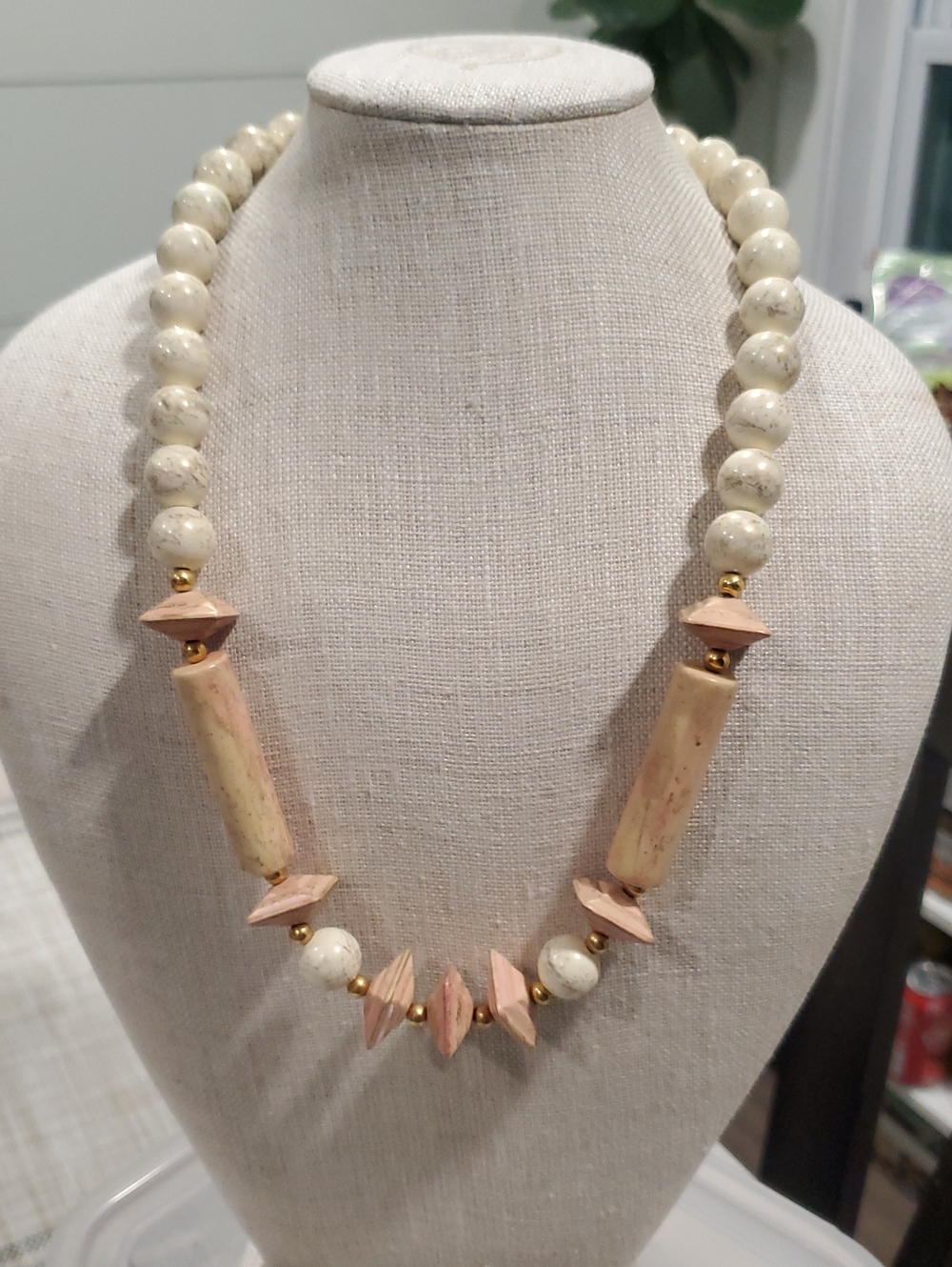 Elegant Cream and Beige Beaded Women's Necklace